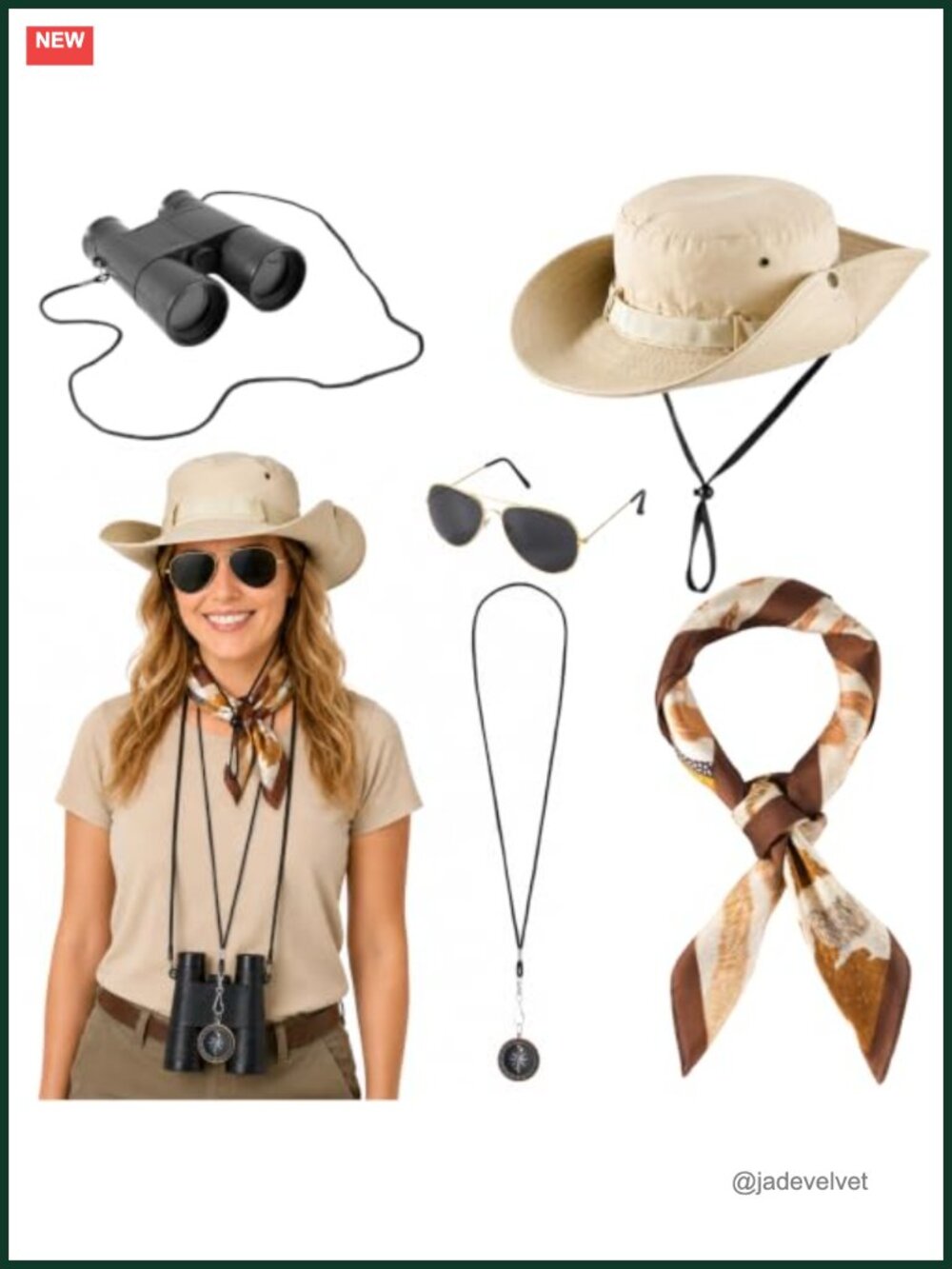5 Pc Safari Costume Accessories Set Zoo Keeper Cosplay Hat Scarf Binoculars
